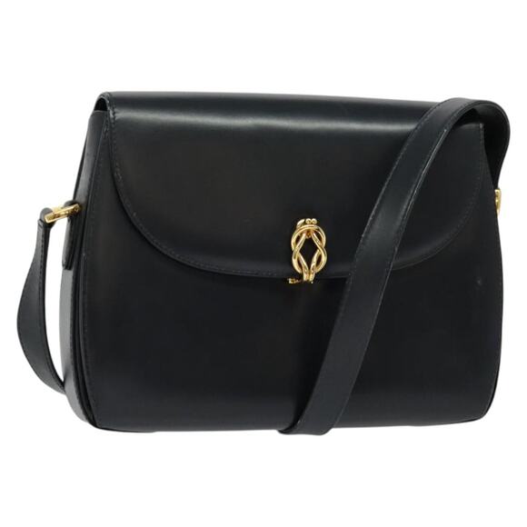 GUCCI Shoulder Bag Leather Navy Gold - Picture 1 of 16